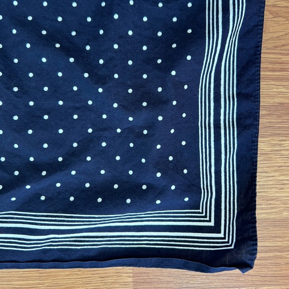 Vintage Dark Navy Bandana with White Polka Dots and Stripes - Picture 2 of 4